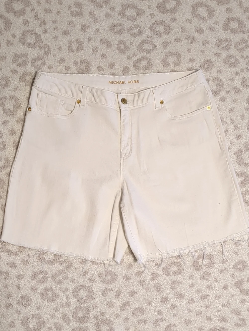 Michael Kors White Denim Shorts Size 12 Cotton Stretch Mid Length Mid Rise Large